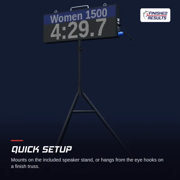 LED Race Clock quick setup on a tripod or finish truss